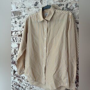 Lands' End Mustard White Striped Blouse Sz 10 Eclectic Grandpa Menswear inspired